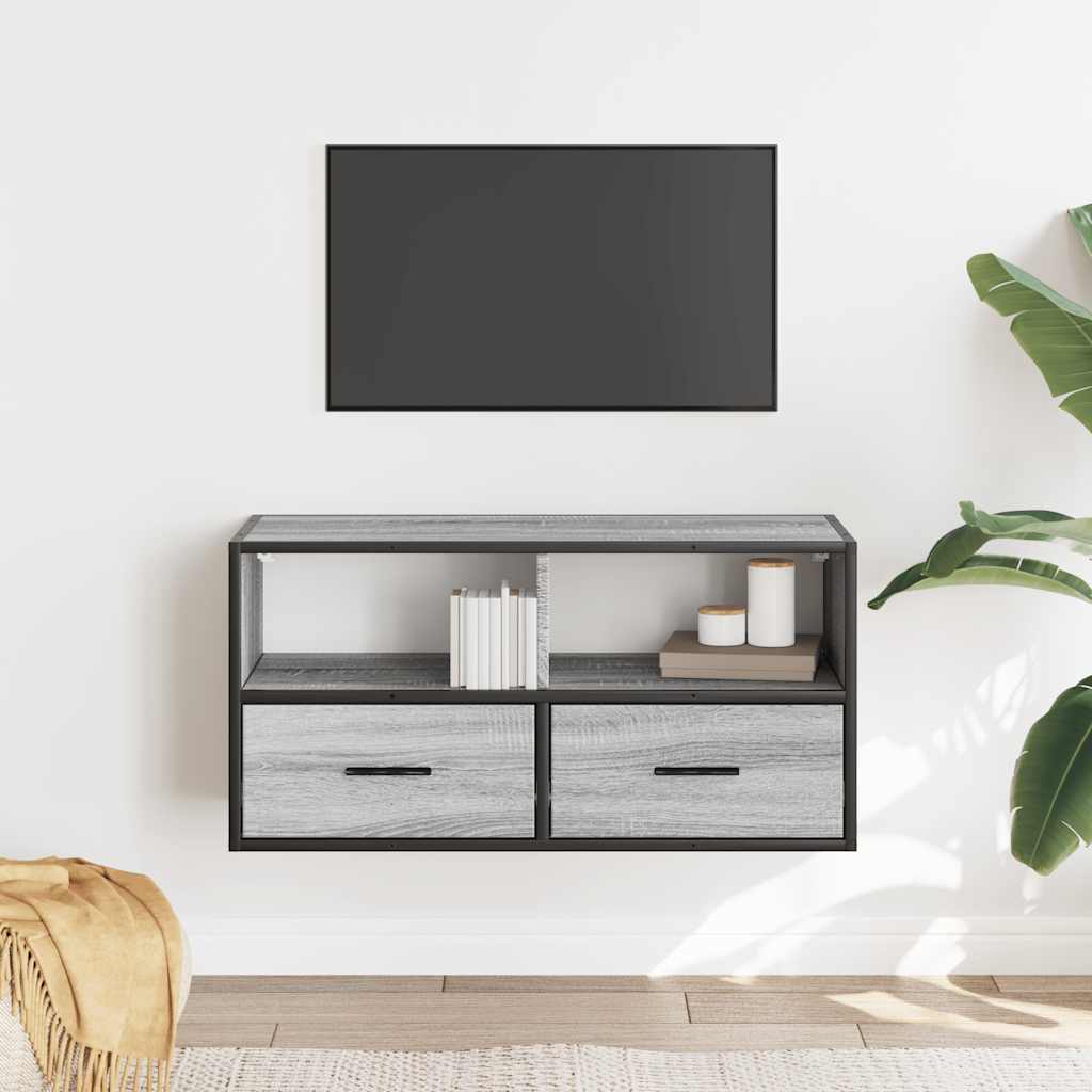 Mobile TV Grigio Sonoma 80x31x39,5 cm Legno Multistrato Metallo - homemem39