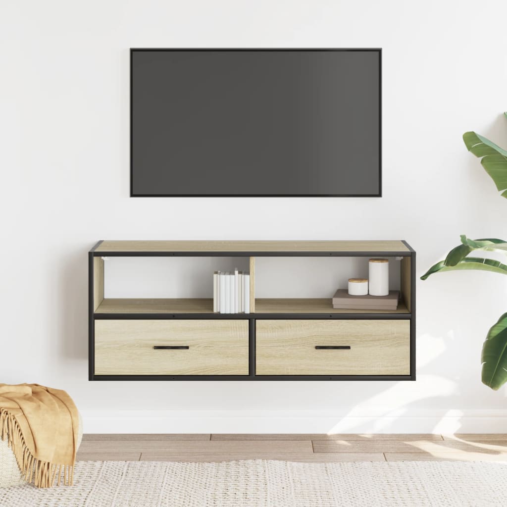 Mobile TV Rovere Sonoma 100x31x39,5cm Legno Multistrato Metallo - homemem39