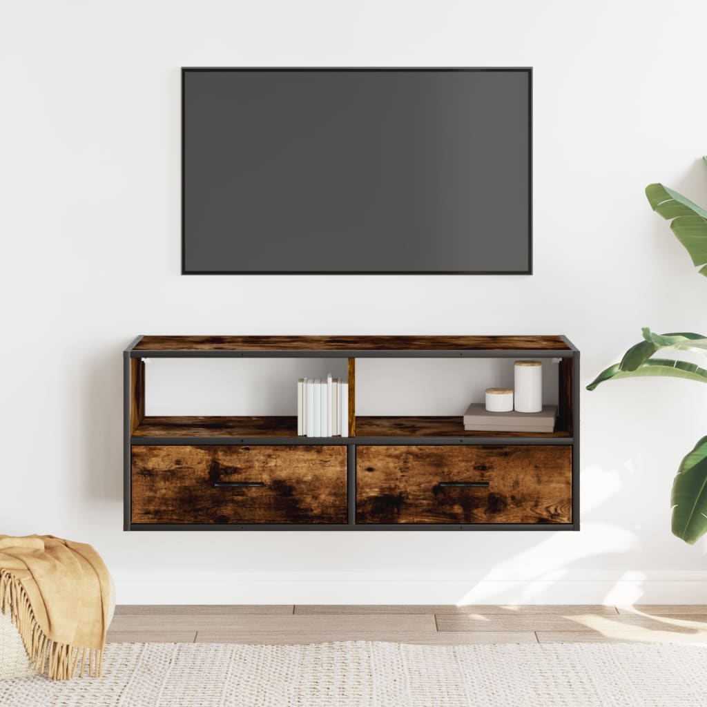 Mobile TV Rovere Fumo 100x31x39,5cm Legno Multistrato e Metallo - homemem39