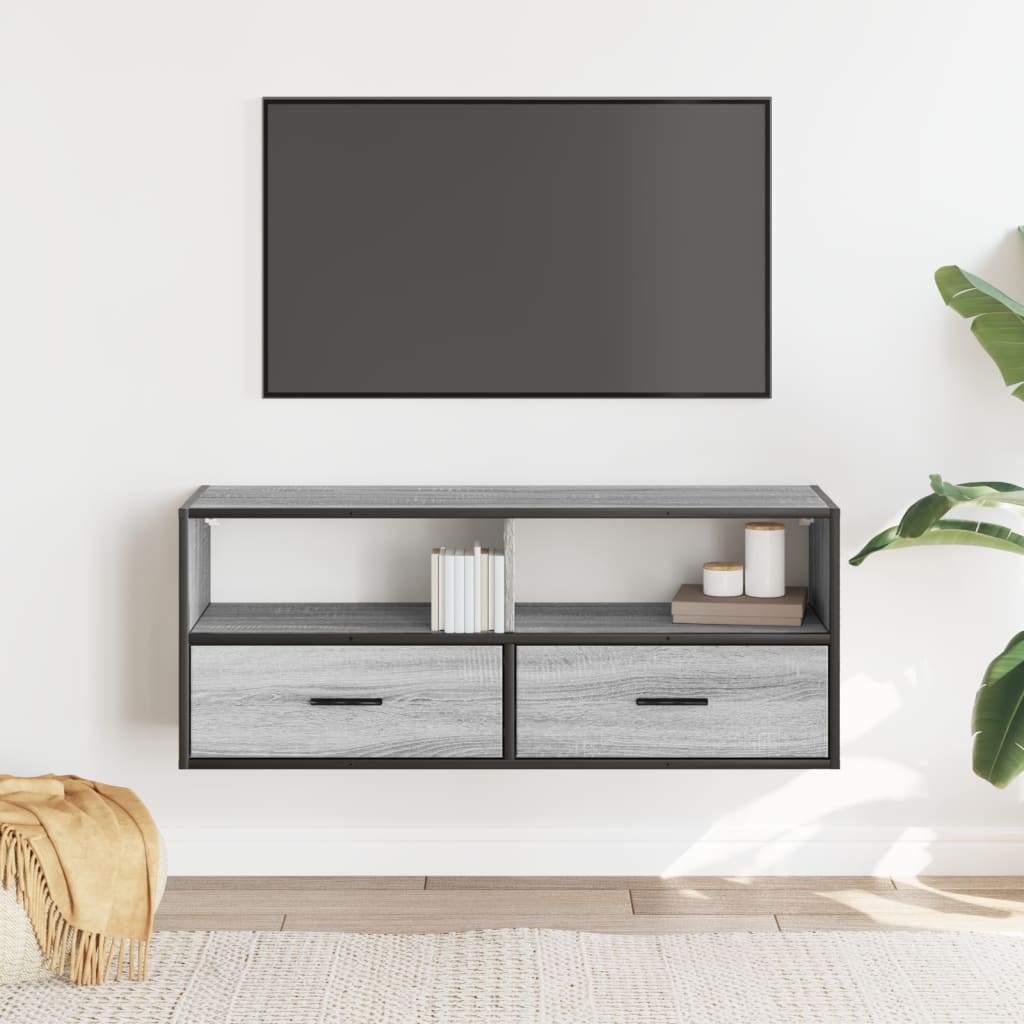 Mobile TV Grigio Sonoma 100x31x39,5cm Legno Multistrato Metallo - homemem39