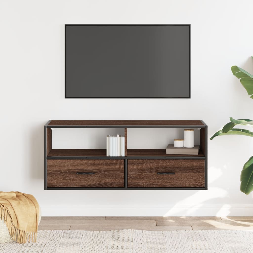 Mobile TV Rovere Marrone 100x31x39,5 cm in Truciolato e Metallo - homemem39