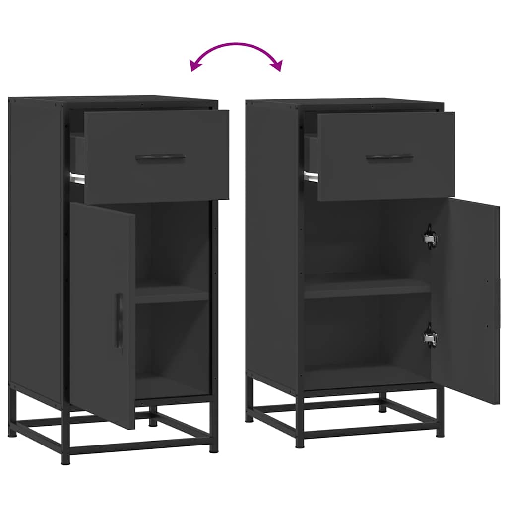 Credenza Rovere Nera 35,5x35x76 cm in Truciolato e Metallo - homemem39