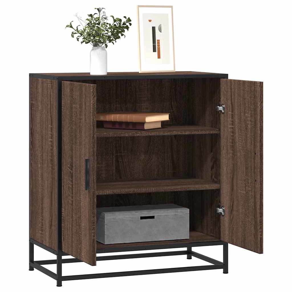 Credenza Rovere Marrone 68x35x76 cm in Truciolato e Metallo - homemem39