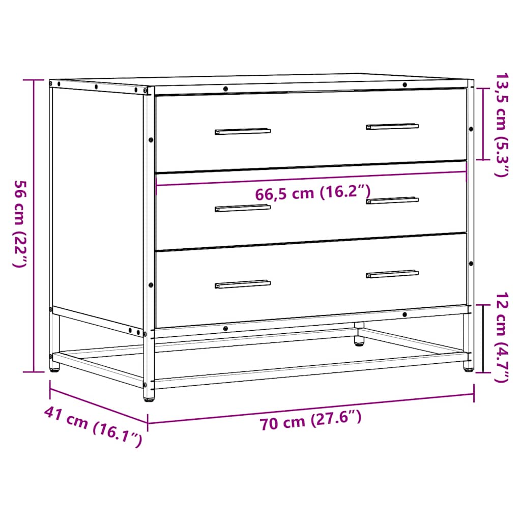 Cassettiera Nera 70x41x56 cm in Legno Multistrato - homemem39
