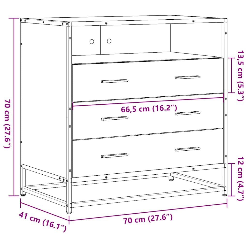 Cassettiera Rovere Sonoma 70x41x70 cm in Legno Multistrato | homemem39