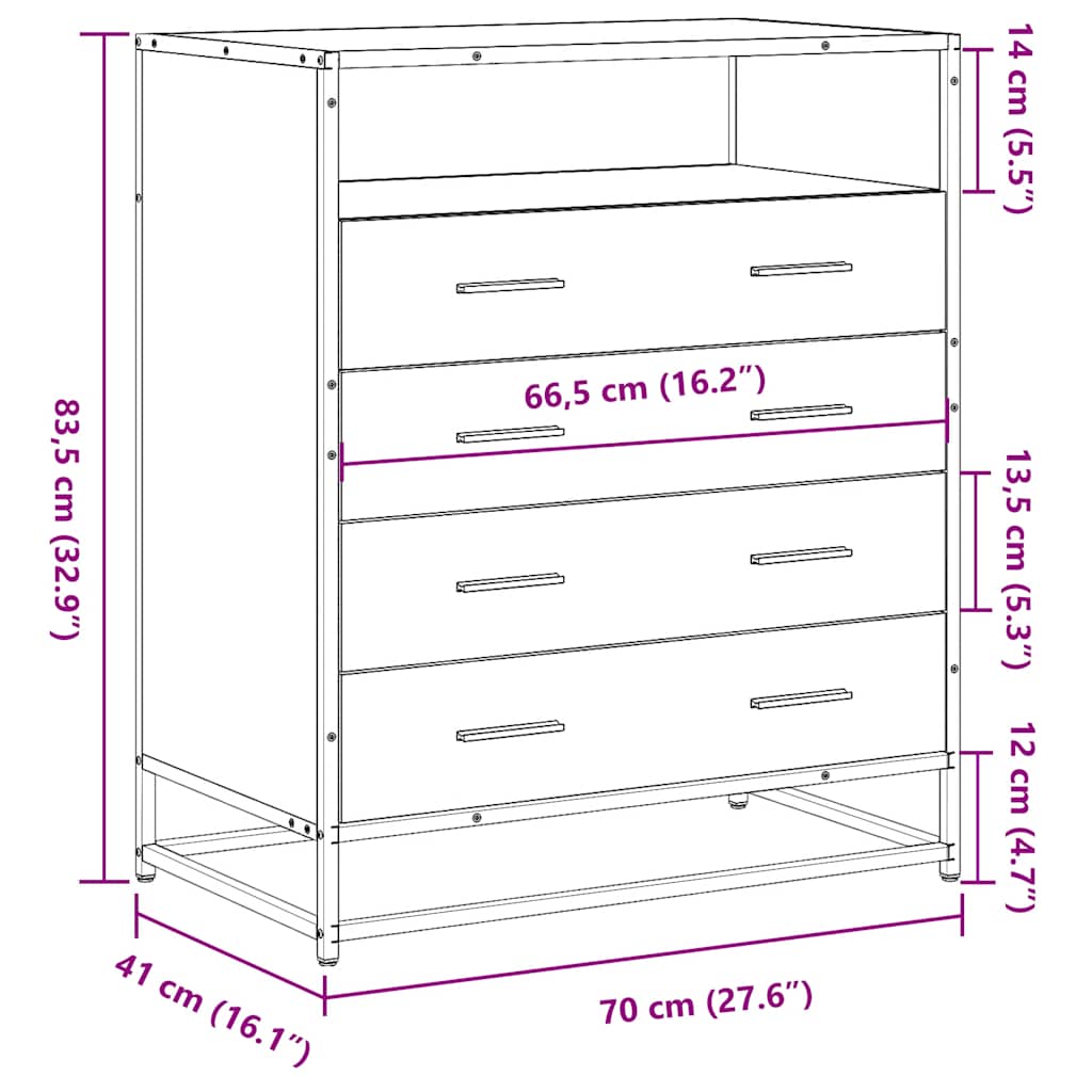 Cassettiera Grigio Sonoma 70x41x83,5 cm in Legno Multistrato | homemem39