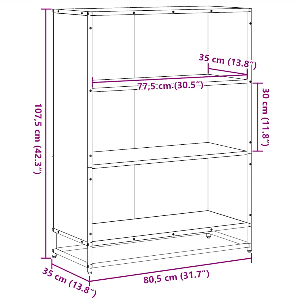 Libreria Grigio Sonoma 80,5x35x107,5 cm in Legno Multistrato