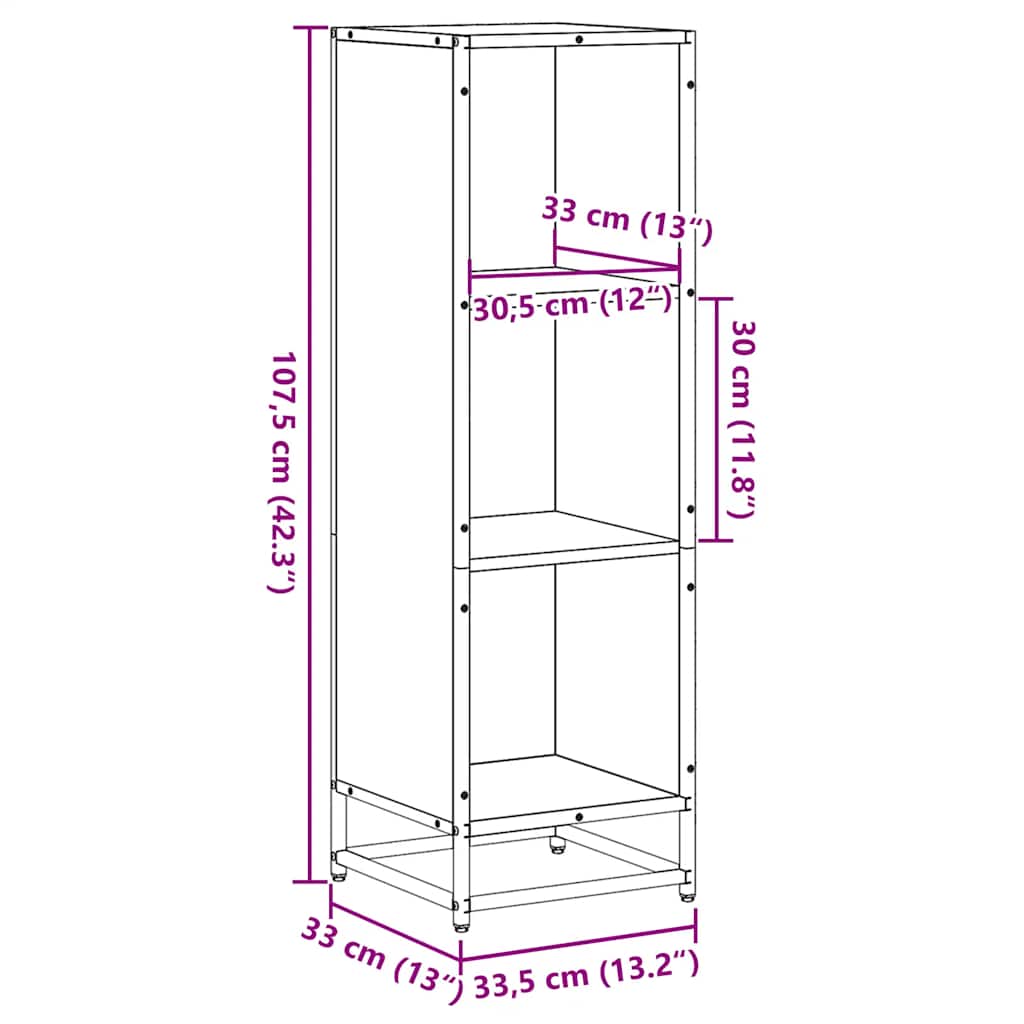 Libreria Nera 33,5x33x107,5 cm in Legno Multistrato | homemem39