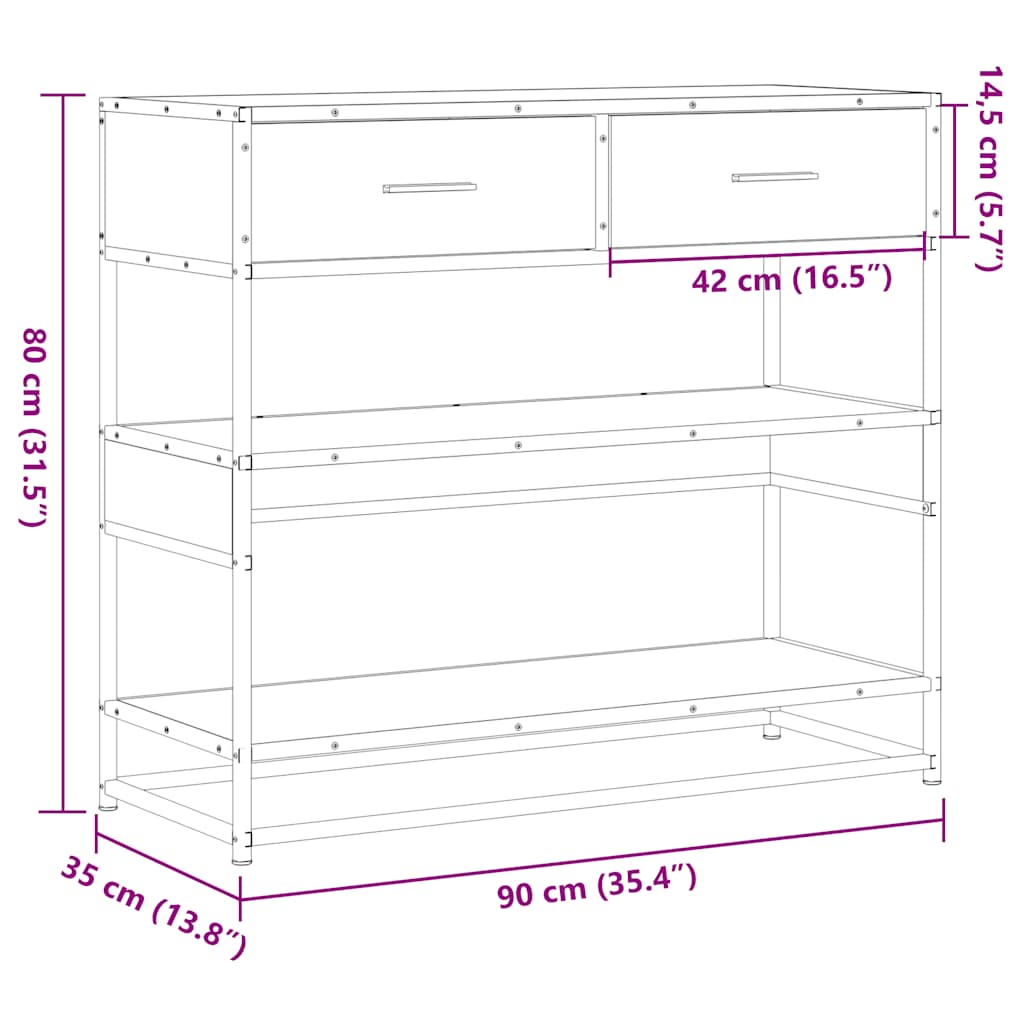 Tavolo Consolle Rovere Sonoma 90x35x80 cm in Legno Multistrato | homemem39