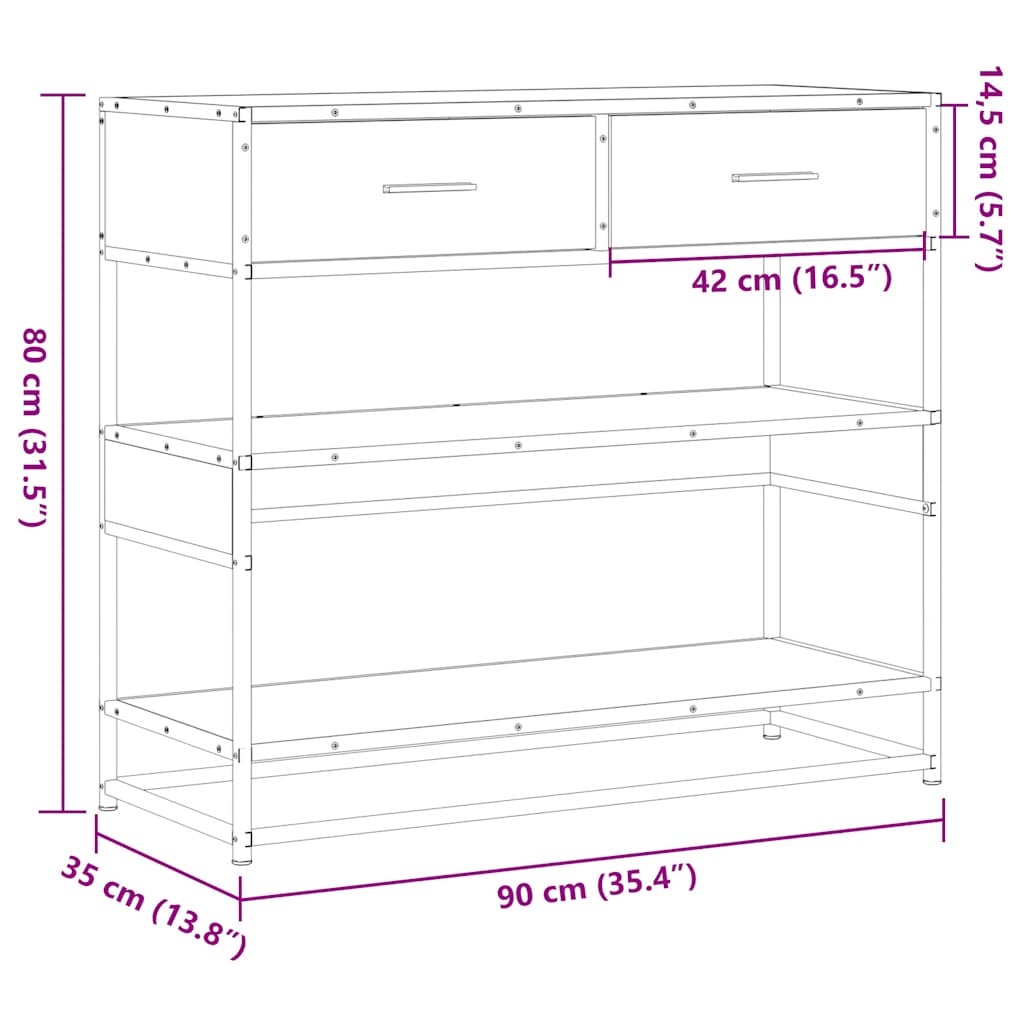 Tavolino Consolle Rovere Fumo 90x35x80 cm in Legno Multistrato | homemem39