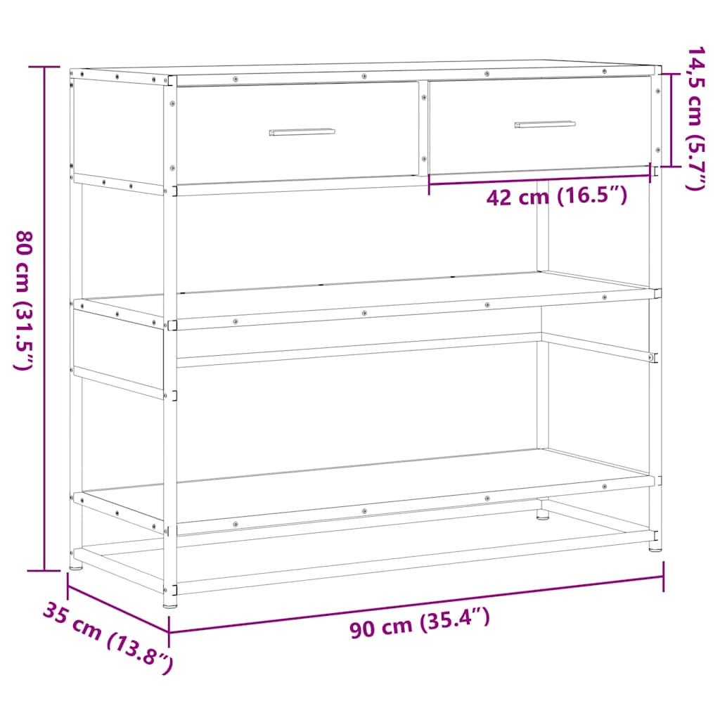 Tavolo Consolle Rovere Sonoma 90x35x80 cm in Legno Multistrato | homemem39