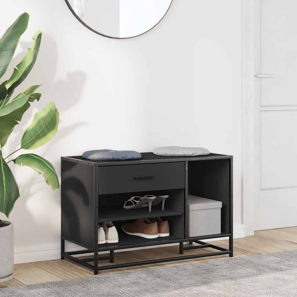 Panca Portaoggetti Nera 80x40x53,5 cm Multistrato e Metallo | homemem39