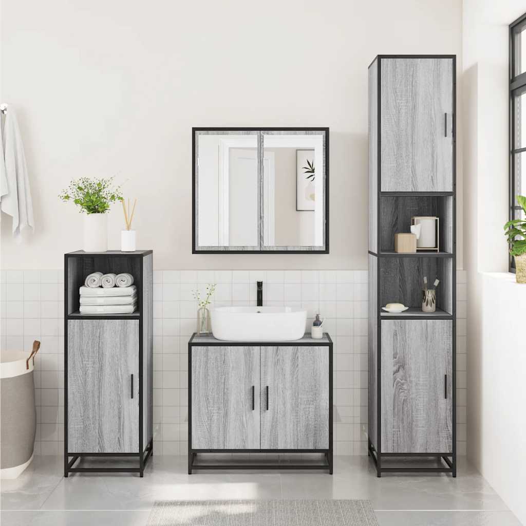 Armadietto Bagno Grigio Sonoma 35x37,5x100 cm Legno Multistrato | homemem39