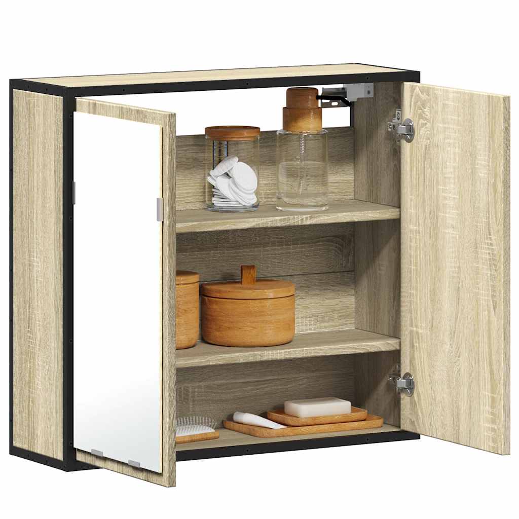 Mobiletto con specchio per bagno in rovere Sonoma 65x20x60 cm in legno ingegnerizzato | homemem39
