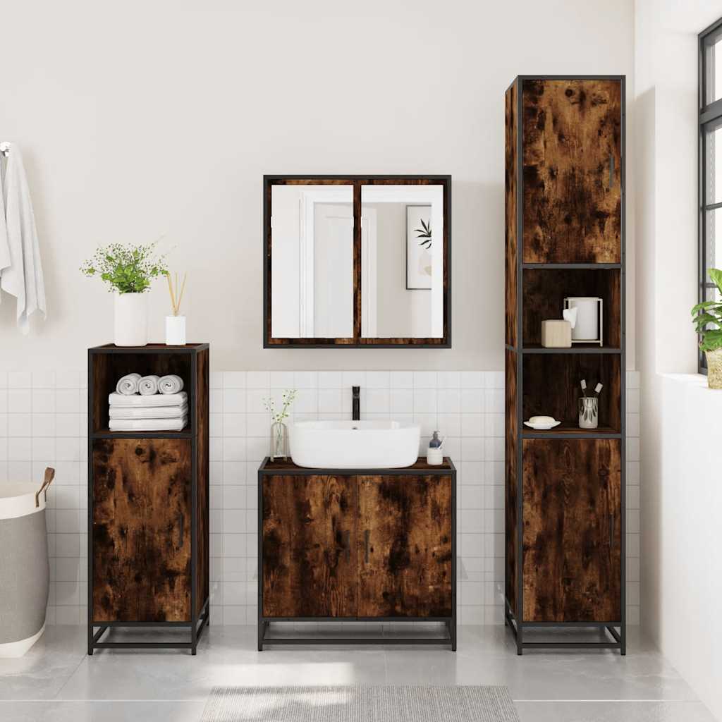 Mobile Bagno Specchio Rovere Fumo 65x20x60 cm Legno Multistrato | homemem39