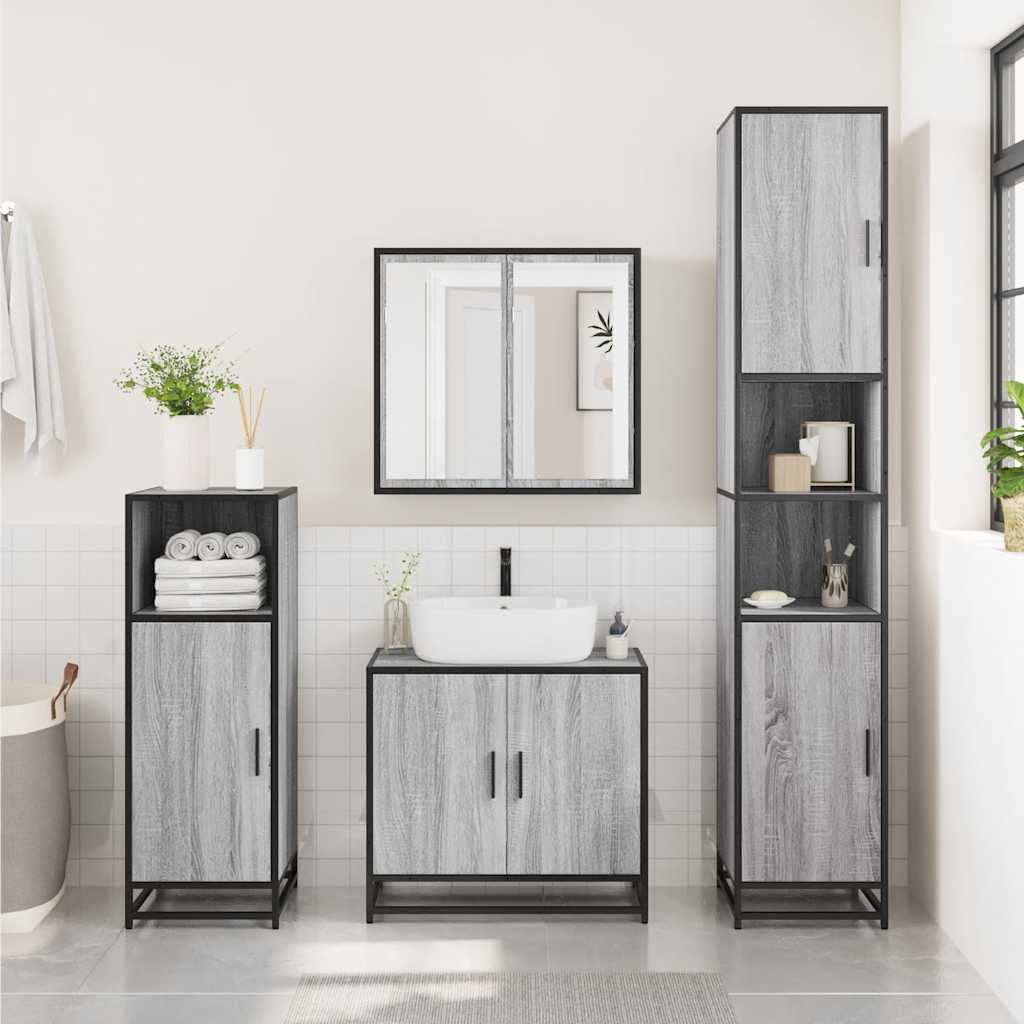 Mobile Specchio da Bagno Grigio Sonoma 65x20x60 cm Multistrato | homemem39