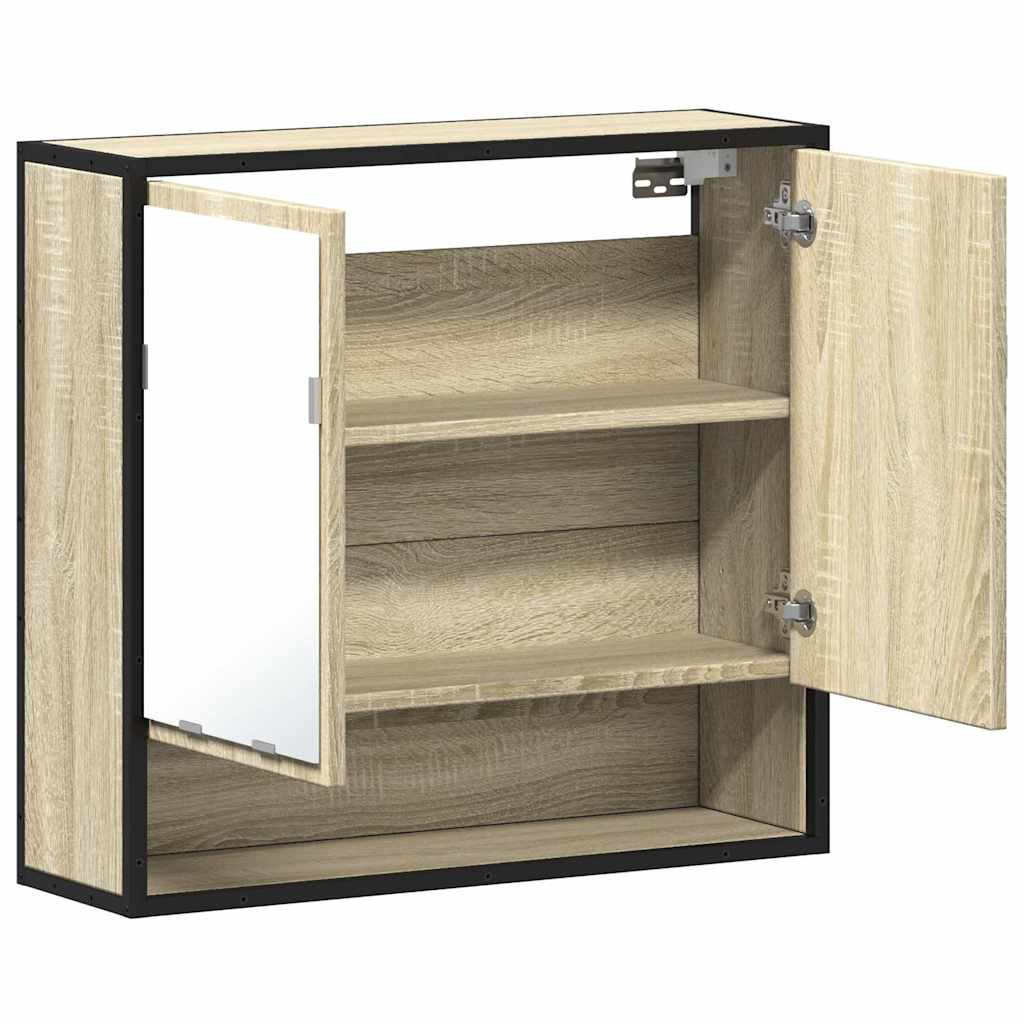Mobiletto con specchio per bagno in rovere Sonoma 65x20x60 cm in legno ingegnerizzato | homemem39
