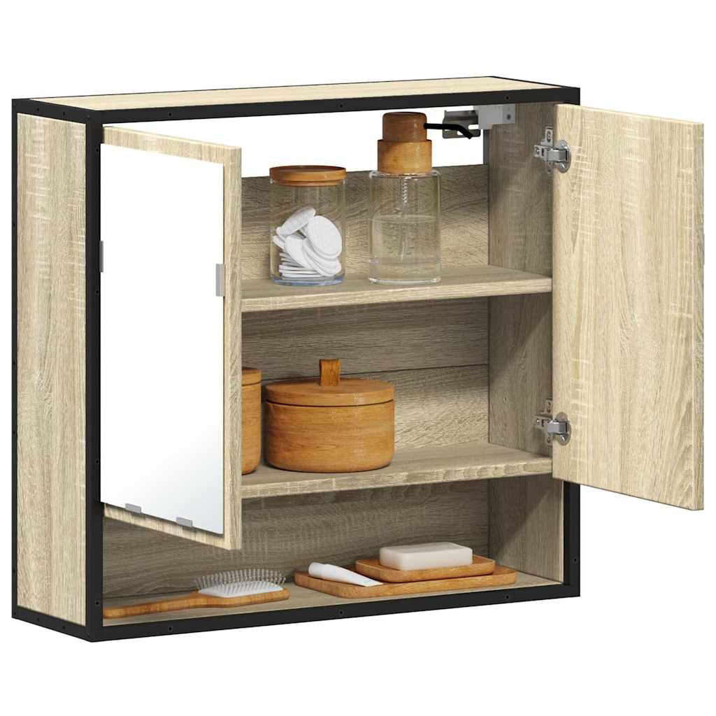 Mobiletto con specchio per bagno in rovere Sonoma 65x20x60 cm in legno ingegnerizzato | homemem39