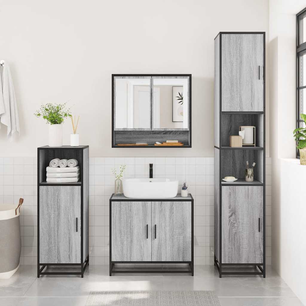 Mobile Specchio da Bagno Grigio Sonoma 65x20x60 cm Multistrato | homemem39