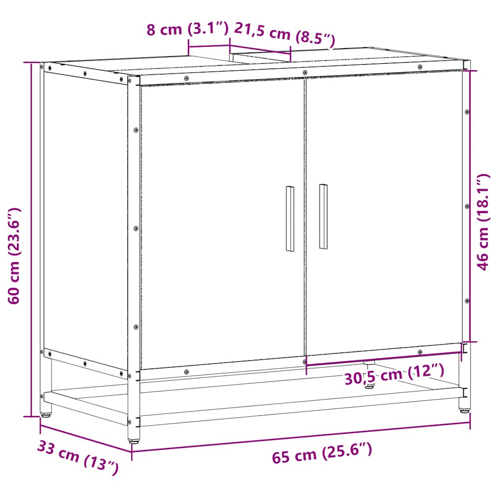 Mobile Lavabo Bagno Rovere Marrone 65x33x60cm Legno Multistrato | homemem39