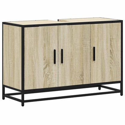Mobiletto per Lavabo da Bagno Rovere Sonoma 90x33x60 cm Legno Massello | homemem39
