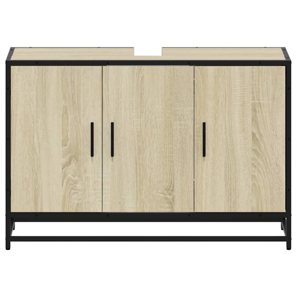 Mobiletto per Lavabo da Bagno Rovere Sonoma 90x33x60 cm Legno Massello | homemem39