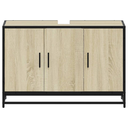 Mobiletto per Lavabo da Bagno Rovere Sonoma 90x33x60 cm Legno Massello | homemem39