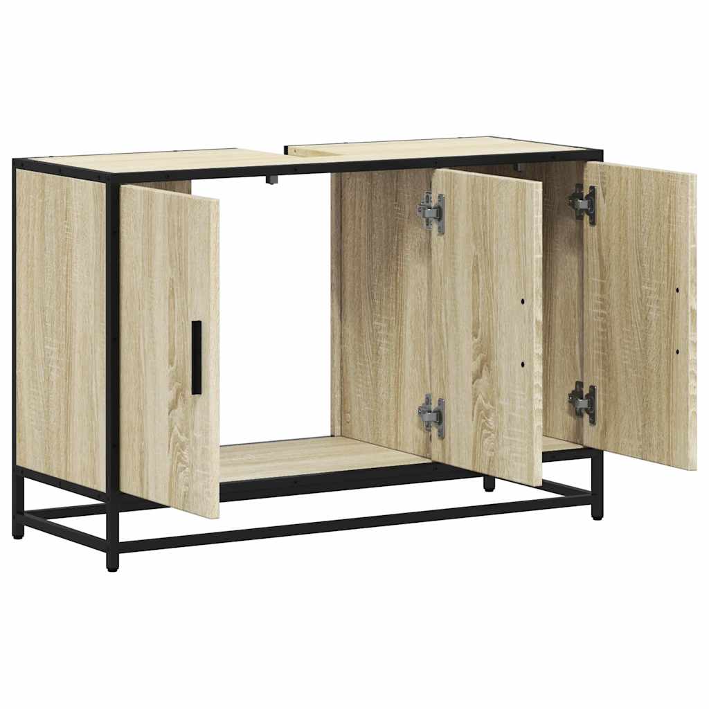 Mobiletto per Lavabo da Bagno Rovere Sonoma 90x33x60 cm Legno Massello | homemem39