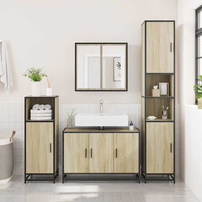 Mobiletto per Lavabo da Bagno Rovere Sonoma 90x33x60 cm Legno Massello | homemem39