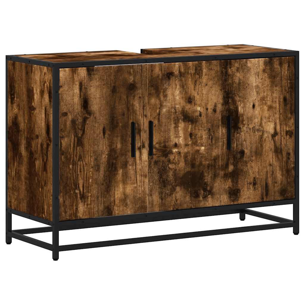 Mobile Lavabo Bagno Rovere Fumo 90x33x60 cm Legno Multistrato | homemem39