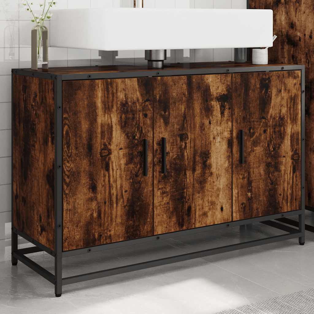Mobile Lavabo Bagno Rovere Fumo 90x33x60 cm Legno Multistrato | homemem39