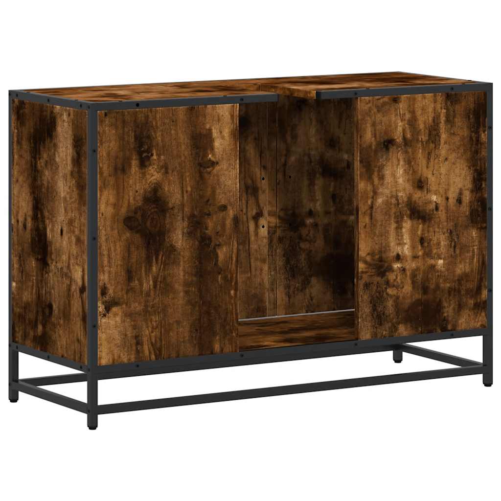 Mobile Lavabo Bagno Rovere Fumo 90x33x60 cm Legno Multistrato
