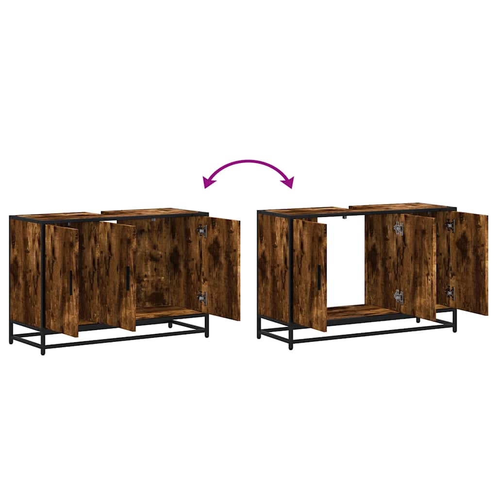 Mobile Lavabo Bagno Rovere Fumo 90x33x60 cm Legno Multistrato