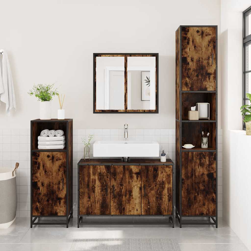 Mobile Lavabo Bagno Rovere Fumo 90x33x60 cm Legno Multistrato
