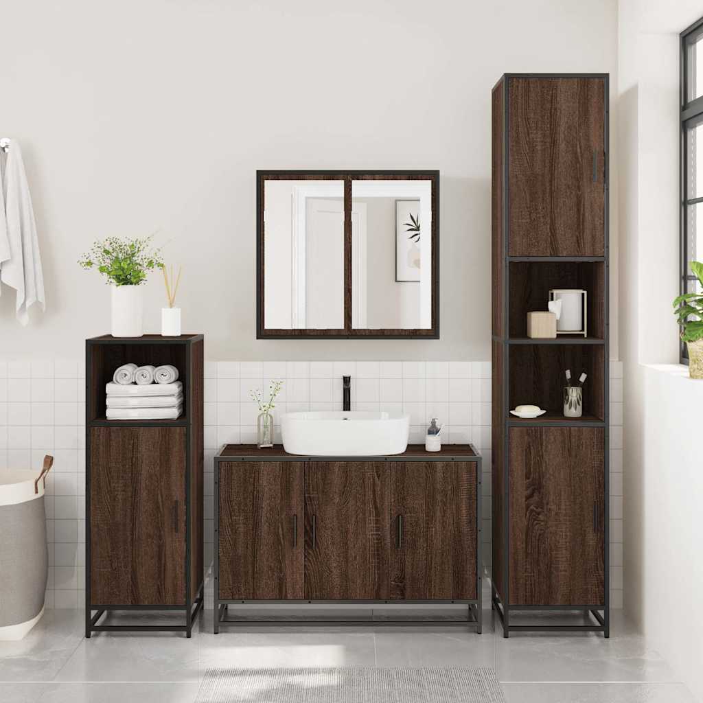 Mobile Lavabo Bagno Rovere Marrone 90x33x60cm Legno Multistrato