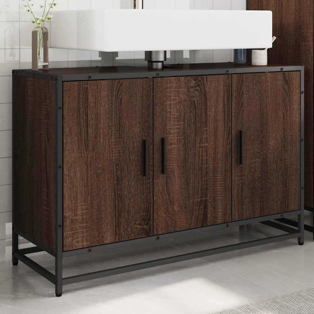 Mobile Lavabo Bagno Rovere Marrone 90x33x60cm Legno Multistrato