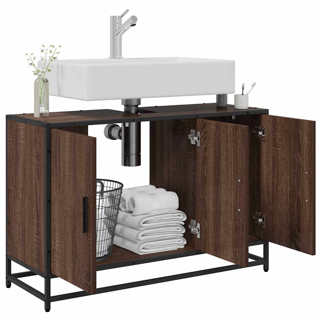 Mobile Lavabo Bagno Rovere Marrone 90x33x60cm Legno Multistrato