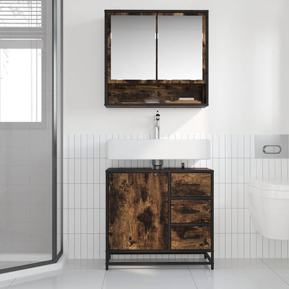 Mobile Lavabo Bagno Rovere Fumo 65x33x60 cm Legno Multistrato