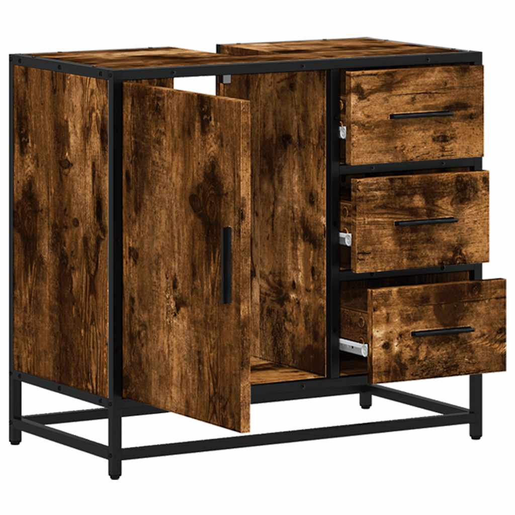 Mobile Lavabo Bagno Rovere Fumo 65x33x60 cm Legno Multistrato