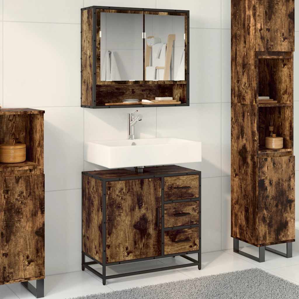 Mobile Lavabo Bagno Rovere Fumo 65x33x60 cm Legno Multistrato
