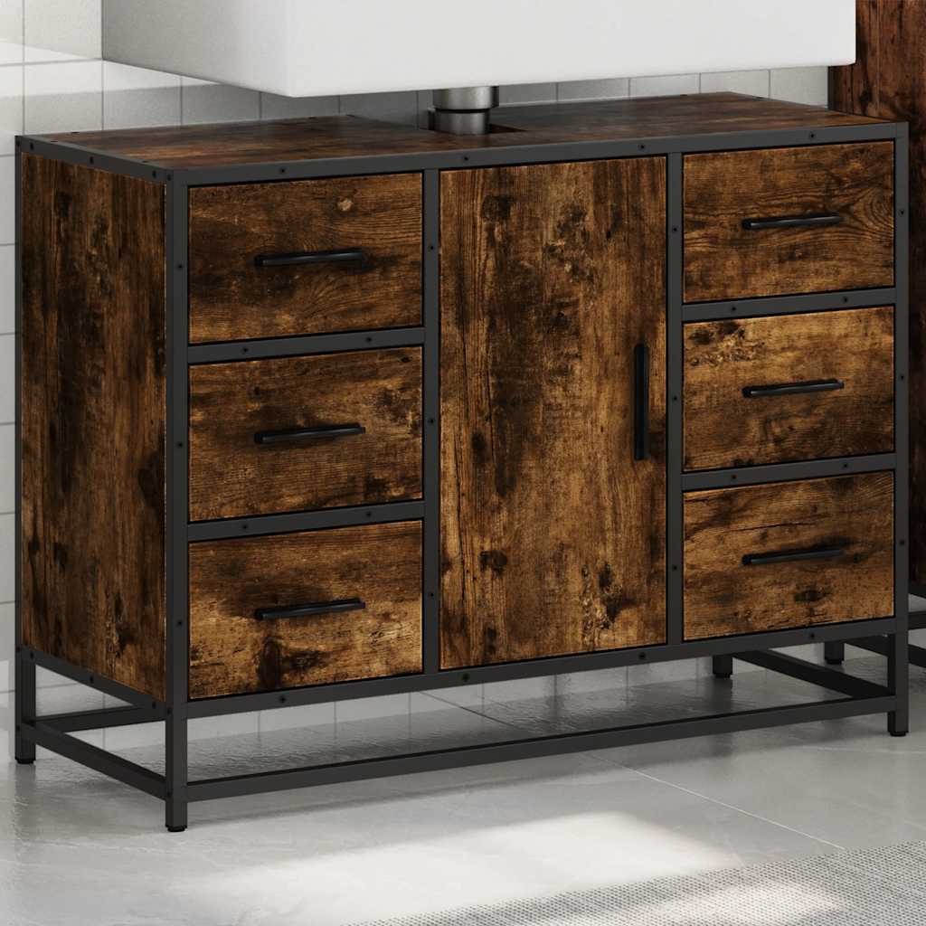 Mobile Lavabo Bagno Rovere Fumo 60x30x60 cm Legno Multistrato
