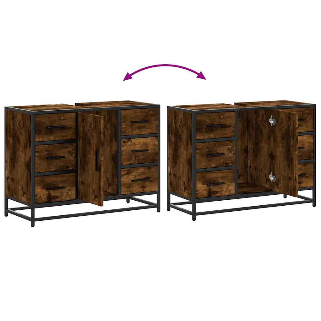 Mobile Lavabo Bagno Rovere Fumo 60x30x60 cm Legno Multistrato | homemem39