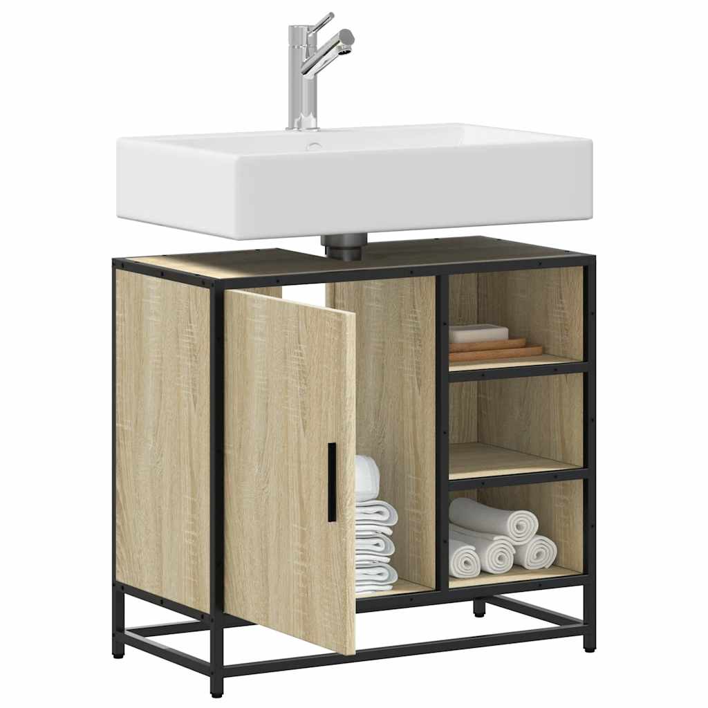 Mobiletto per Lavabo da Bagno Rovere Sonoma 65x33x60 cm Legno Massello | homemem39