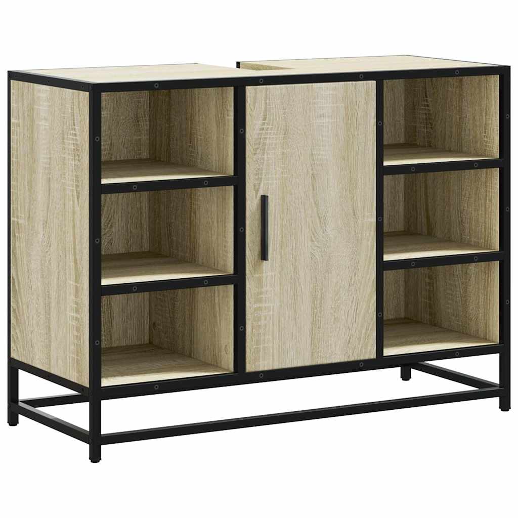 Mobiletto per Lavabo da Bagno Rovere Sonoma 80x33x60 cm Legno Massello | homemem39