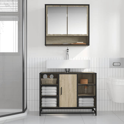 Mobiletto per Lavabo da Bagno Rovere Sonoma 80x33x60 cm Legno Massello | homemem39