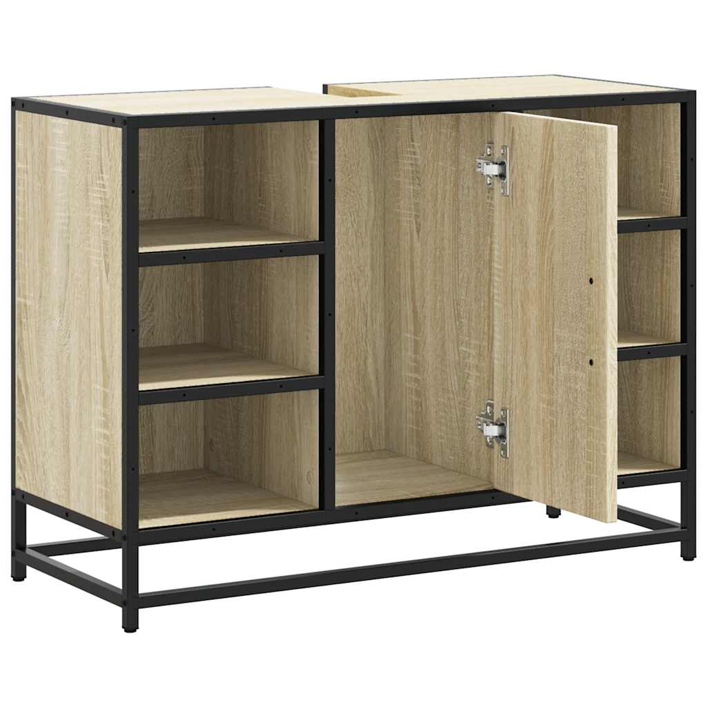 Mobiletto per Lavabo da Bagno Rovere Sonoma 80x33x60 cm Legno Massello | homemem39