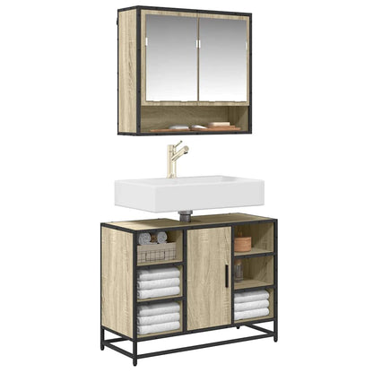 Mobiletto per Lavabo da Bagno Rovere Sonoma 80x33x60 cm Legno Massello | homemem39