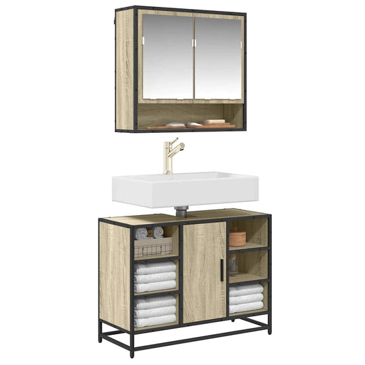 Mobiletto per Lavabo da Bagno Rovere Sonoma 80x33x60 cm Legno Massello | homemem39