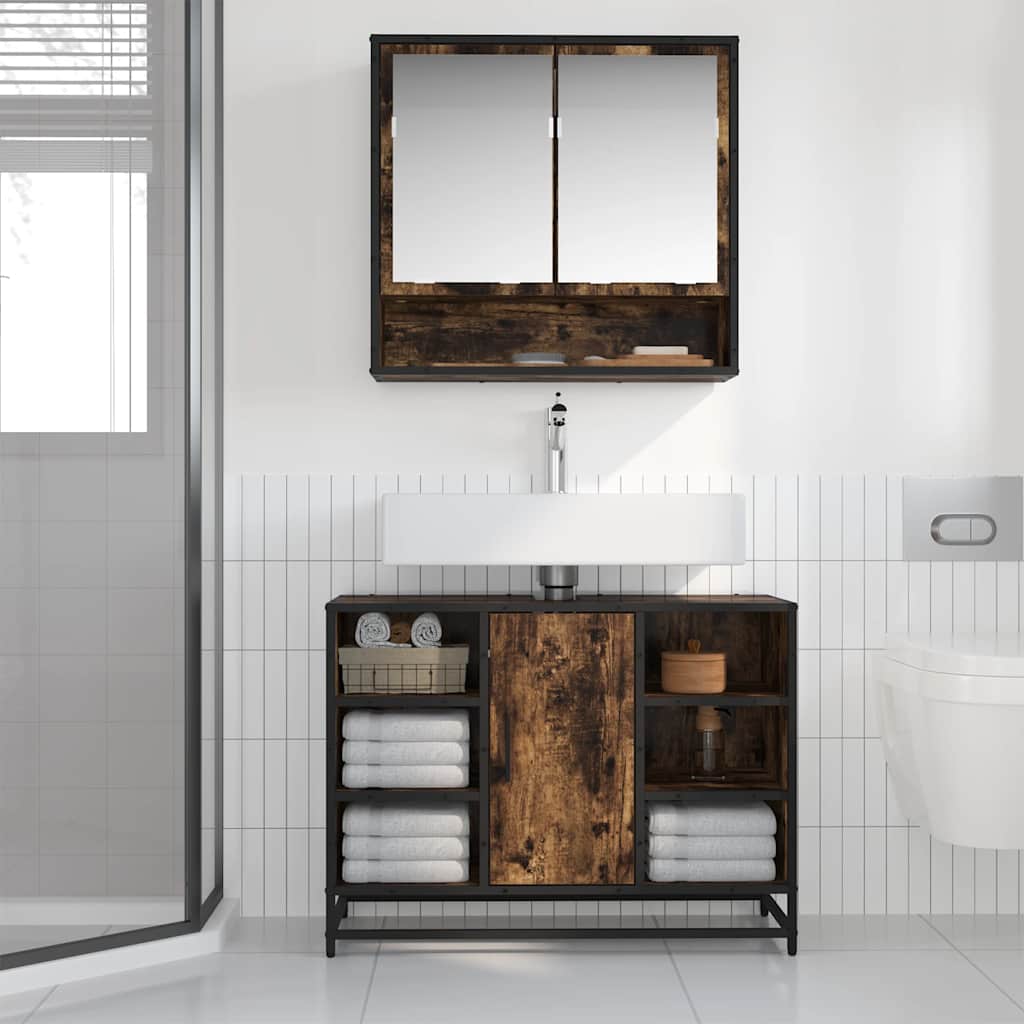 Mobile Lavabo Bagno Rovere Fumo 60x30x60 cm Legno Multistrato | homemem39