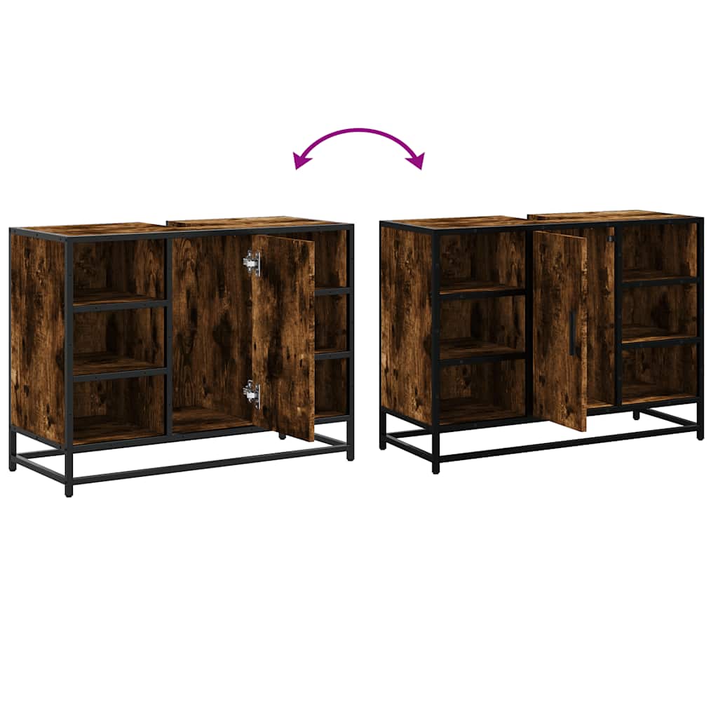 Mobile Lavabo Bagno Rovere Fumo 60x30x60 cm Legno Multistrato | homemem39